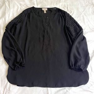 ANN TAYLOR LOFT Long Sleeve Lace Detail Black Blouse Top S